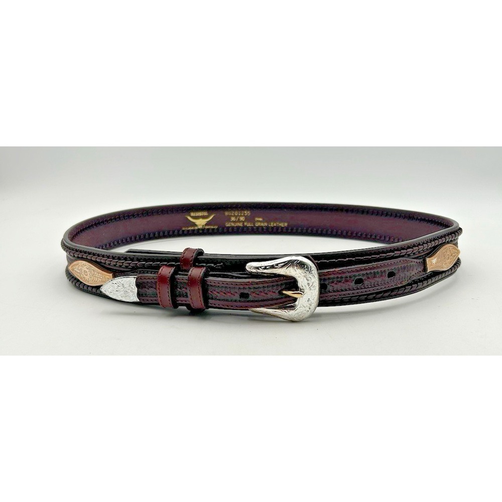 Resistol Black Gold Ranger Belt 36 Brown Leather Basketweave Tooled Western USA